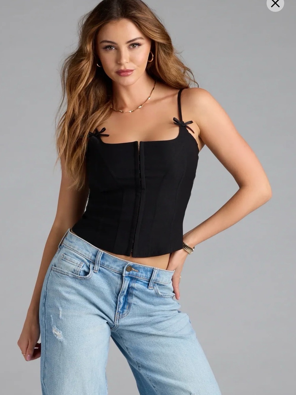 Windsor Black Corset-Style Bow Strap Camisole